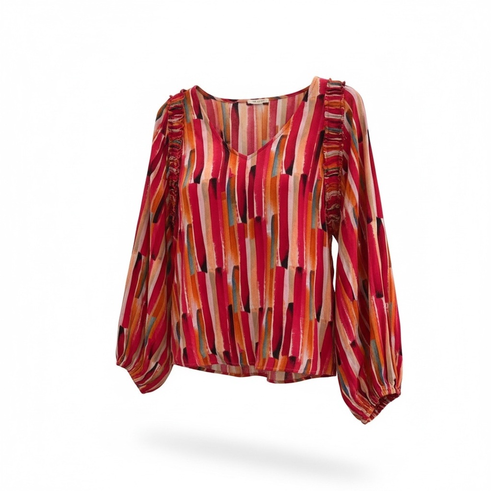 Colorful Women's Top with Ruffle Detail